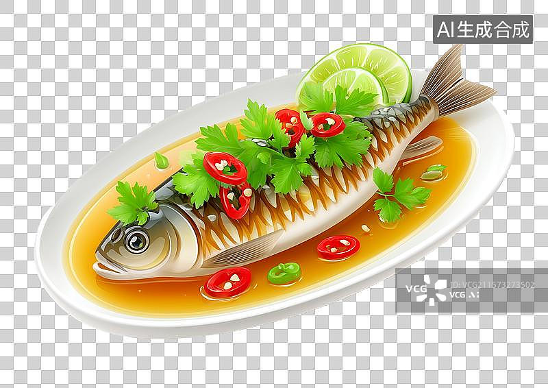 【AI数字艺术】【免抠png素材】一盘卡通红烧鱼图片素材