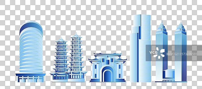 桂林城市地标建筑蓝色透明免抠元素图片素材