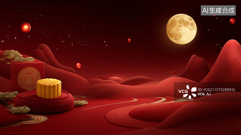 【AI数字艺术】中秋节元宵节国风意境插画背景图片素材
