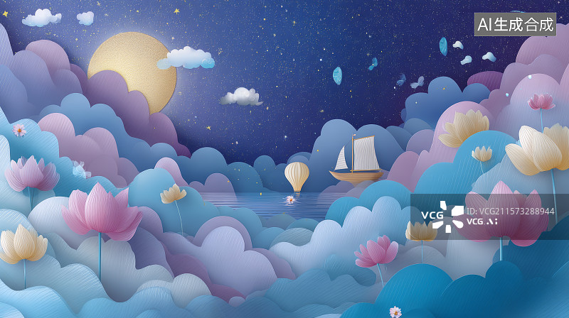 【AI数字艺术】中秋节元宵节国风意境插画背景图片素材