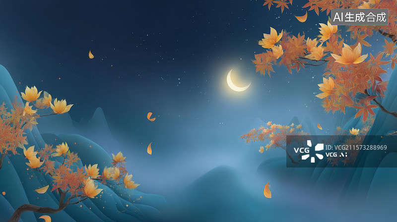 【AI数字艺术】中秋节元宵节国风意境插画背景图片素材
