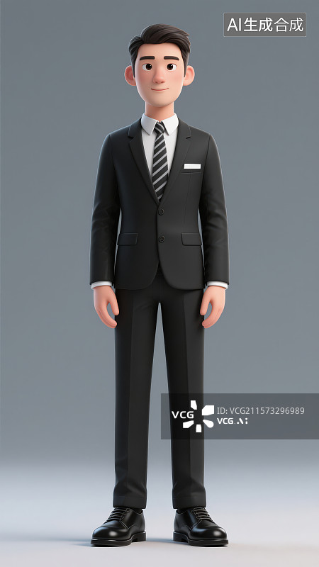 【AI数字艺术】卡通黑色西装正装男性商务人士图片素材