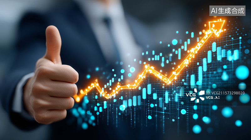 【AI数字艺术】商务人士点赞上升趋势图表图片素材