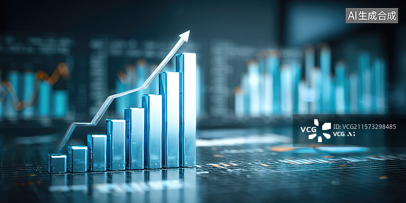 【AI数字艺术】动态股市可视化深紫蓝色渐变背景红蓝图表金融分析和交易上升的条形图和数字屏幕商业和经济趋势插画海报图片素材