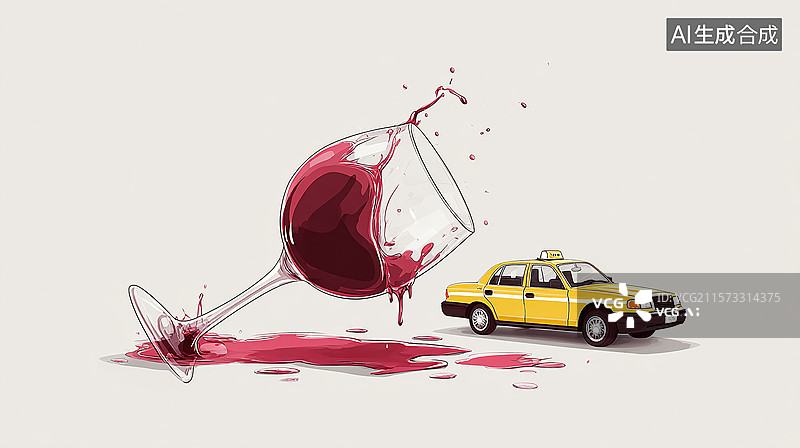 【AI数字艺术】禁止酒后驾驶，红酒杯与汽车的抽象广告图图片素材