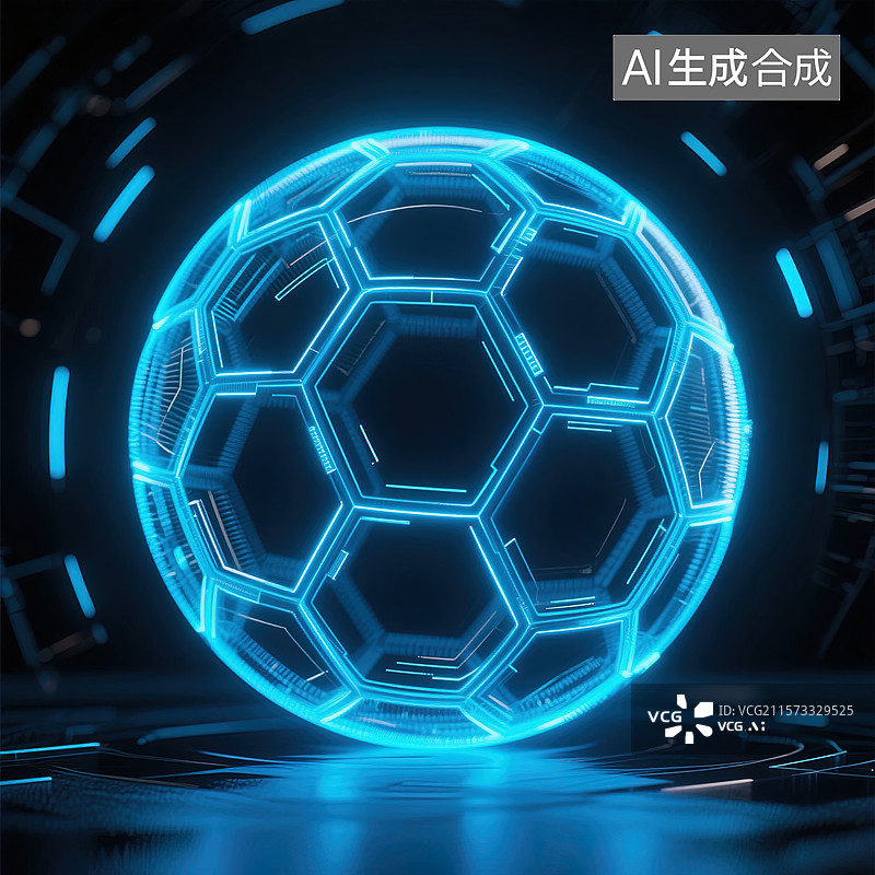 【AI数字艺术】霓虹光影足球空间图片素材