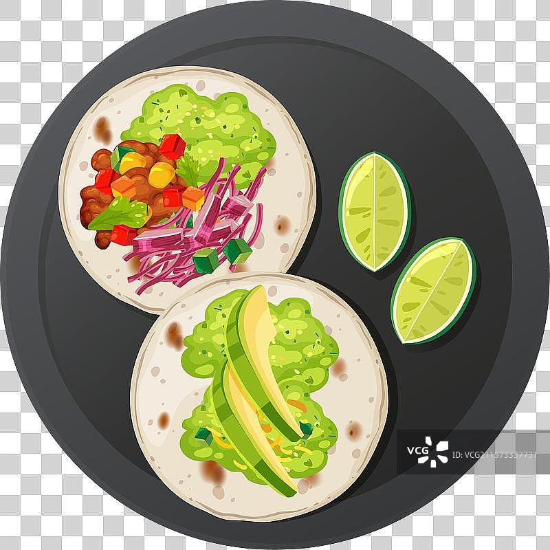 两只塔可饼配青柠角放在盘子里图片素材