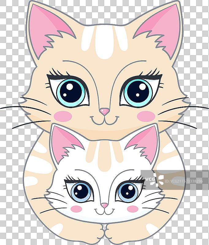 可爱的卡通猫与小猫妈妈拥抱孩子图片素材