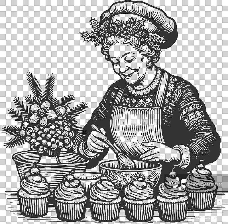 克劳斯夫人正在烘焙圣诞杯子蛋糕图片素材