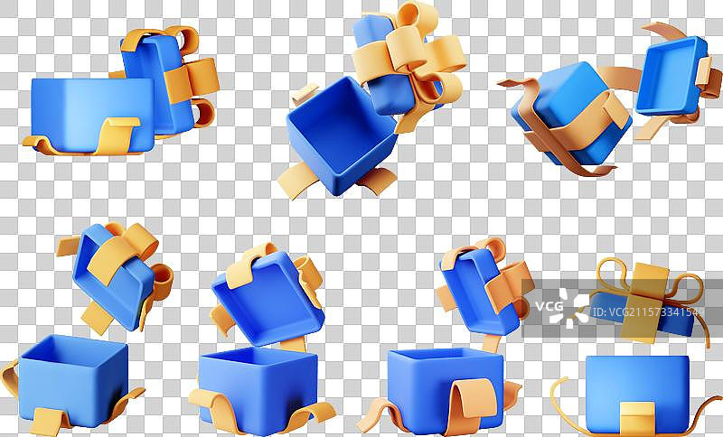 3D打开的礼品盒组合，孤立展示图片素材