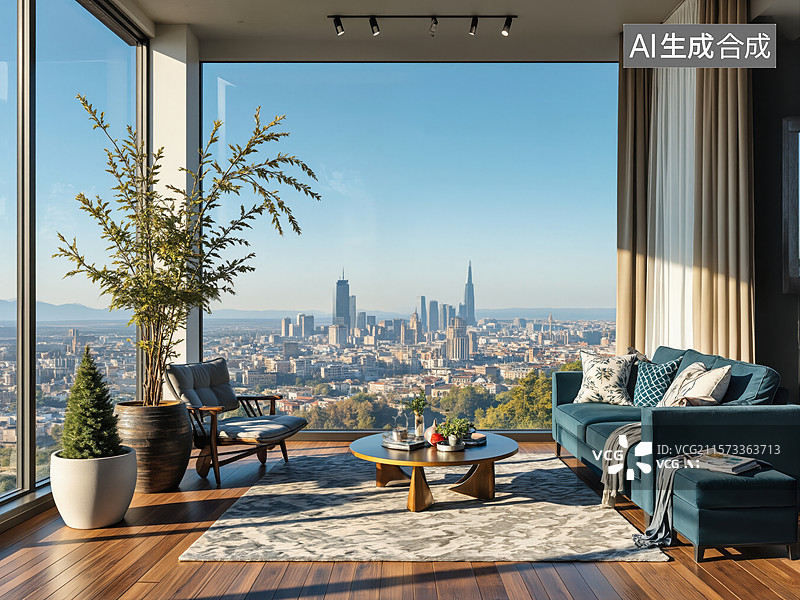 【AI数字艺术】现代都市客厅图片素材