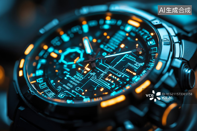 【AI数字艺术】高科技智能手表特写图片素材