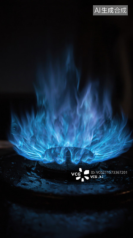 【AI数字艺术】燃气灶上的蓝色火焰图片素材