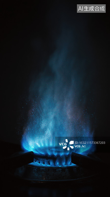 【AI数字艺术】蓝色火焰从燃气灶中升起图片素材