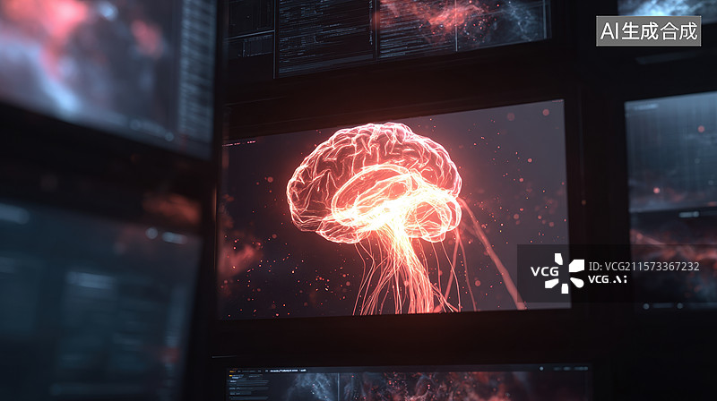 【AI数字艺术】大脑图像显示在科技屏幕中图片素材