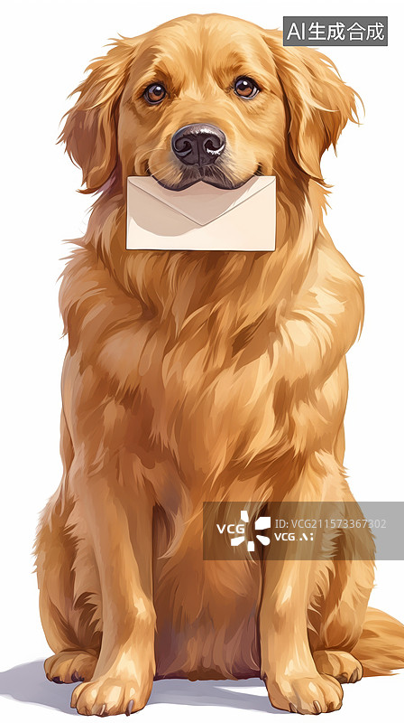 【AI数字艺术】金毛犬叼着信封图片素材
