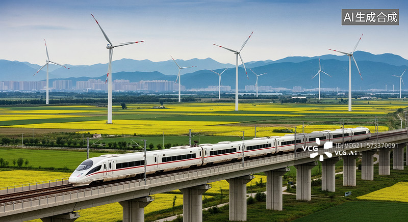 【AI数字艺术】高铁穿梭油菜花田图片素材