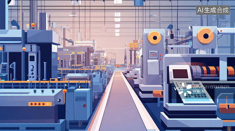 【AI数字艺术】现代化工业生产线内部场景图片素材