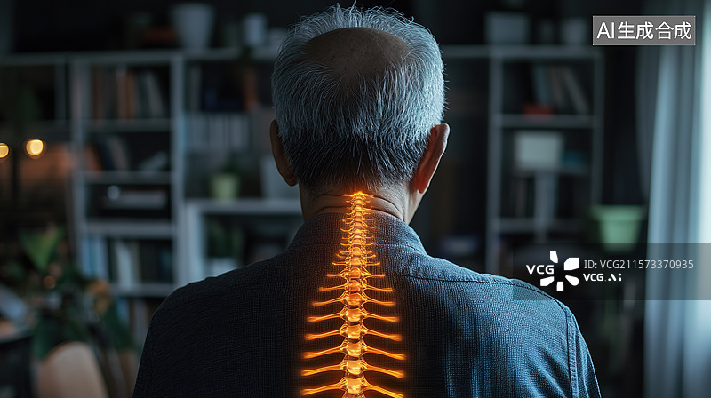 【AI数字艺术】亚裔老年人的脊椎和颈椎病概念图图片素材