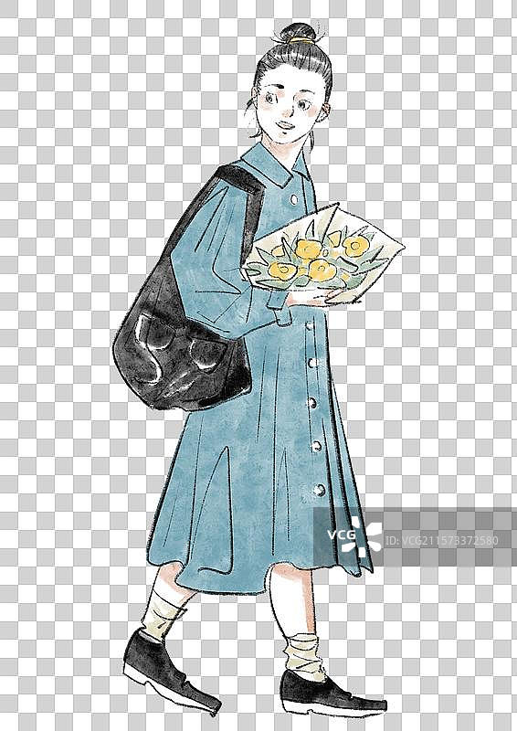 清新手绘风时尚女性插画元素图片素材