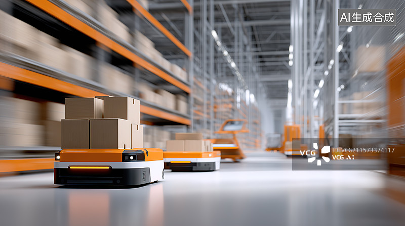 【AI数字艺术】未来科技机器人在仓库里分拣搬运物品图片素材