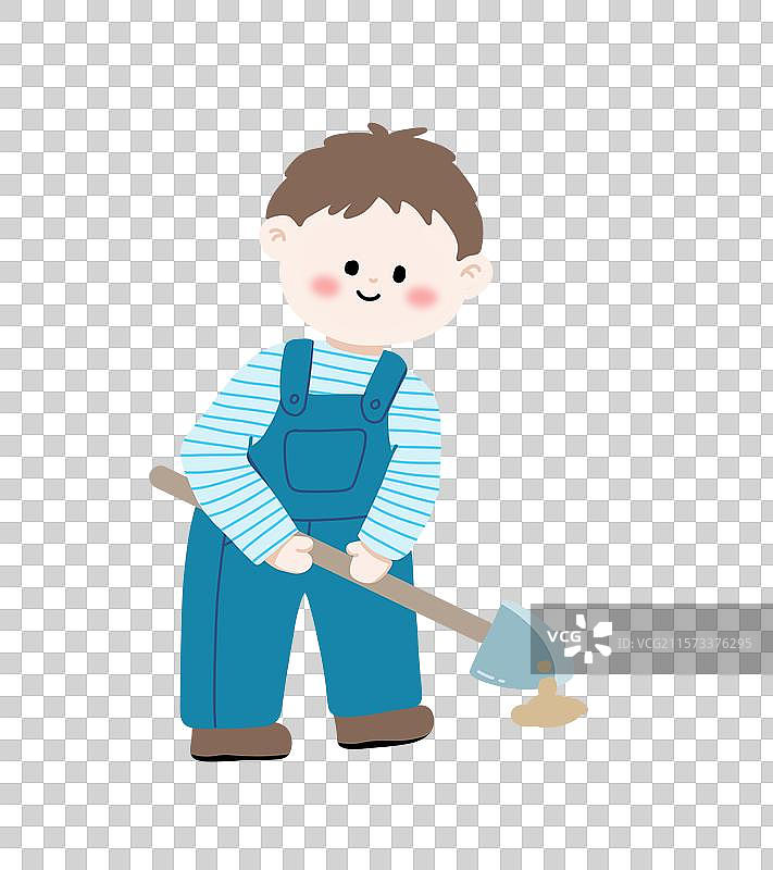 拿铁锹的男孩插画图片素材