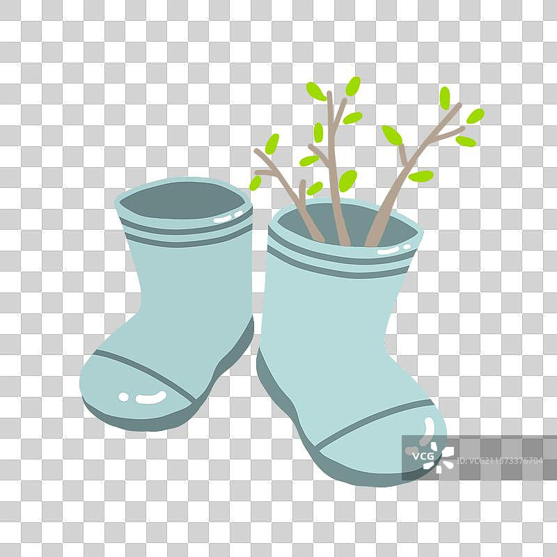 雨靴里的树苗 插画图片素材