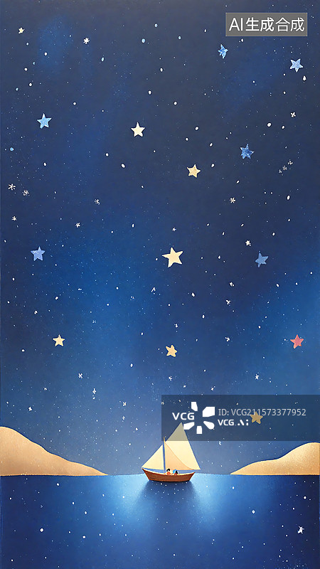 【AI数字艺术】夜晚下的小纸船插画图片素材