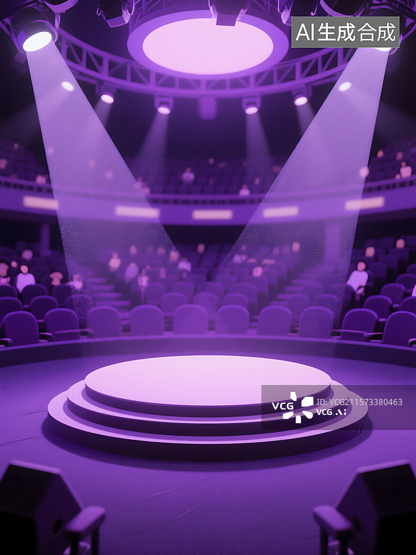 【AI数字艺术】3D卡通紫色圆形演唱会舞台场景图片素材