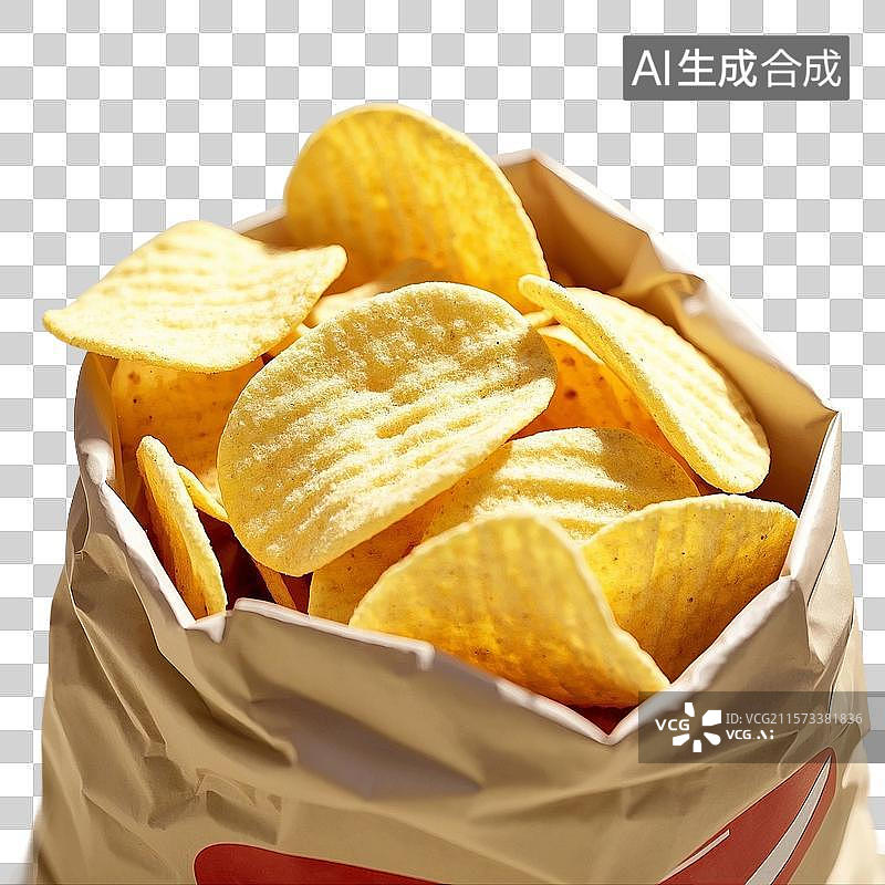 【AI数字艺术】3D渲染卡通食物，薯片，膨化食品，油炸食物，免抠元素图片素材