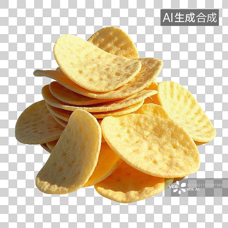【AI数字艺术】3D渲染卡通食物，薯片，膨化食品，油炸食物，免抠元素图片素材