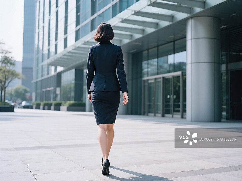 一个女人走向商业楼的背影图片素材