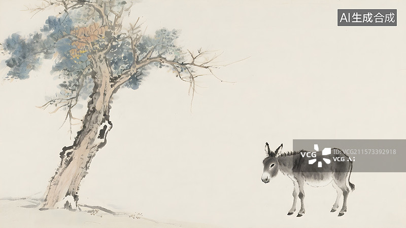 【AI数字艺术】水墨画毛驴古人骑驴常规图片素材