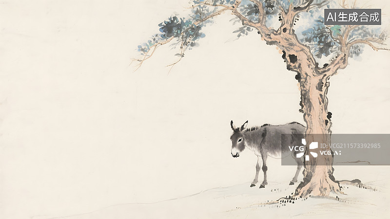 【AI数字艺术】水墨画毛驴古人骑驴居右图片素材