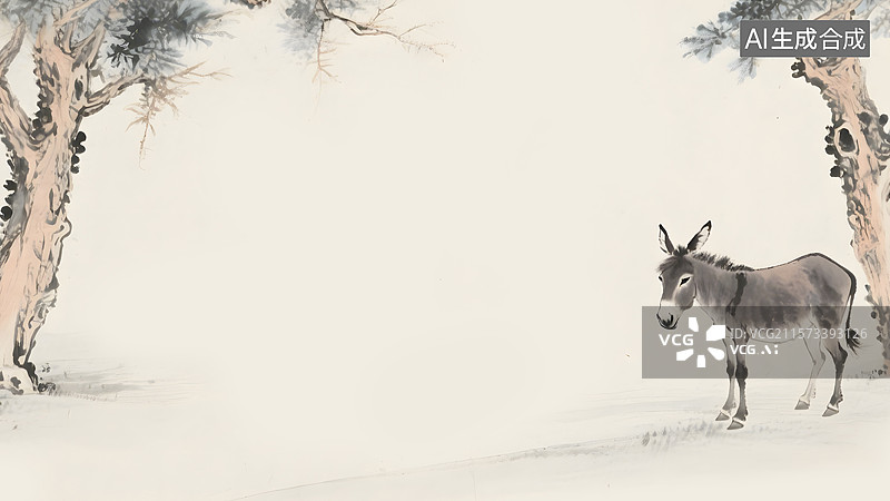 【AI数字艺术】水墨画毛驴古人骑驴两侧图片素材
