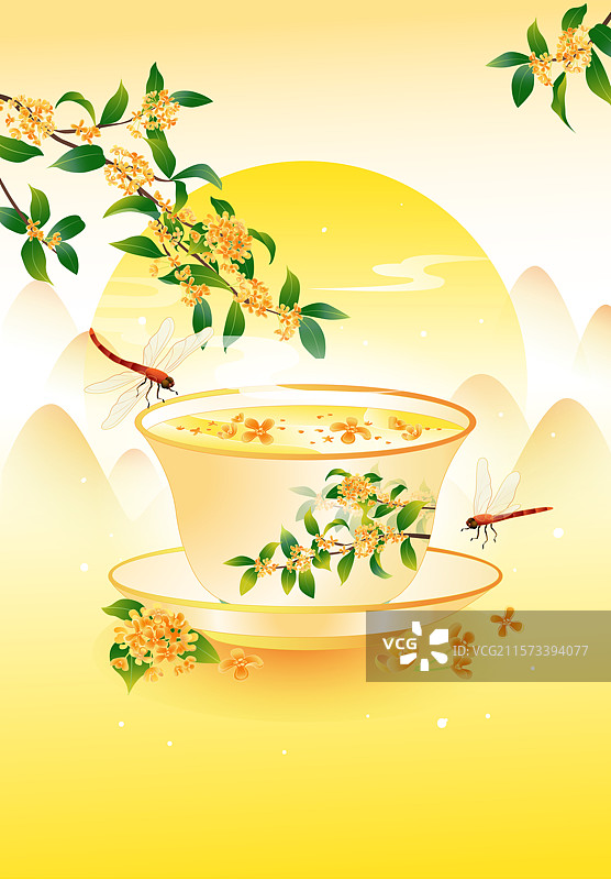 八月中秋佳节 桂花茶矢量插画图片素材