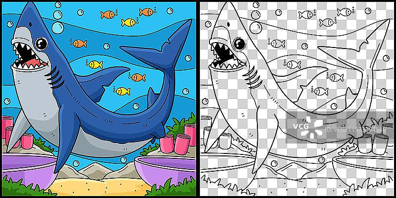 马科鲨鱼涂色页（已上色）图片素材