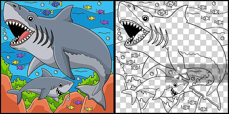 巨齿鲨涂色页已上色图片素材