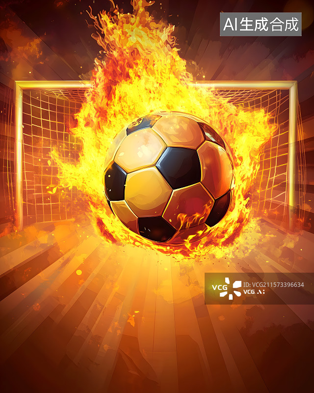 【AI数字艺术】体育背景-燃烧足球，火焰中的足球图片素材