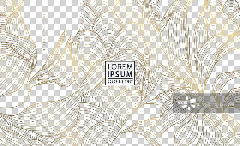 一组金色花卉标签与抽象叶子图片素材