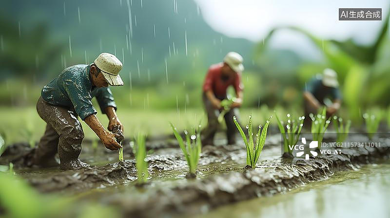 【AI数字艺术】农民在地里种植庄稼微缩场景图片素材