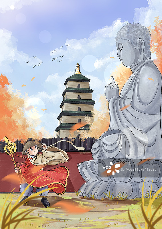 大雁塔与玄装法师图片素材