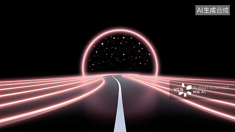 【AI数字艺术】霓虹光轨的未来公路隧道图片素材