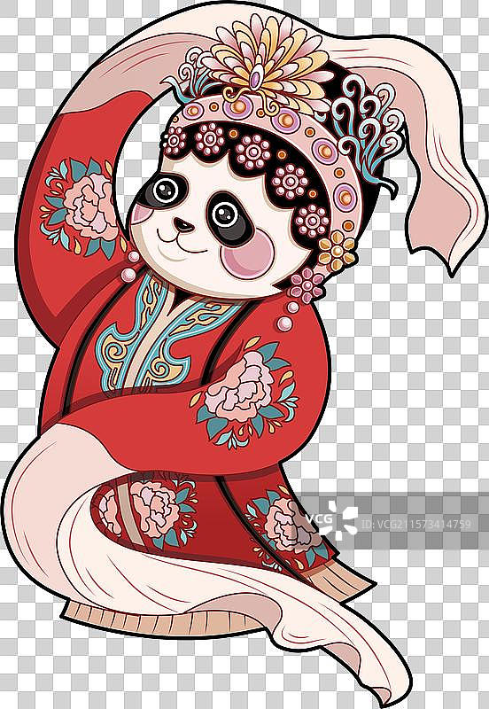 可爱的熊猫表演川剧抖水袖图片素材