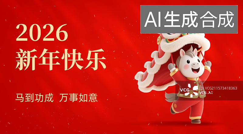 【AI数字艺术】2026年马年新年春节插画设计模板海报图片素材