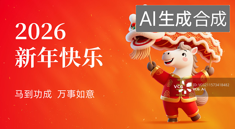 【AI数字艺术】2026年马年新年春节插画设计模板海报图片素材