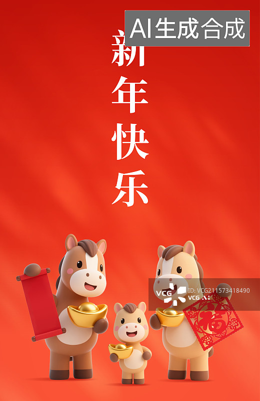 【AI数字艺术】2026年马年新年春节插画设计模板海报图片素材