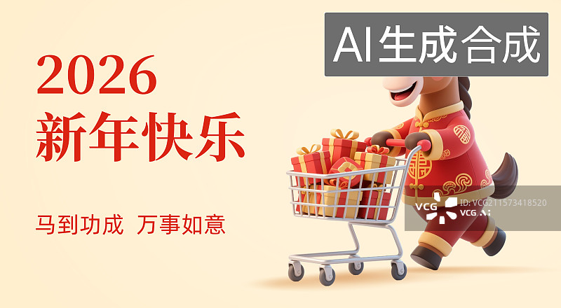 【AI数字艺术】2026年马年新年春节插画设计模板海报图片素材
