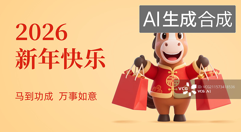 【AI数字艺术】2026年马年新年春节插画设计模板海报图片素材