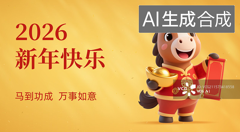 【AI数字艺术】2026年马年新年春节插画设计模板海报图片素材